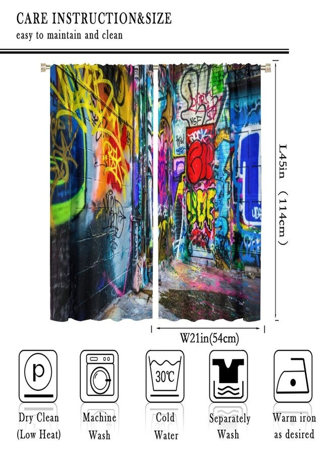 AuiMzoo Colorful Graffiti Curtains, Street Abstract Art Creative Colorful Graffiti Theme Illustration, Children Boys Teenagers Bedroom Living Room Blackout Decorative Curtains 2 Panels, 42x45 in. - Image 2